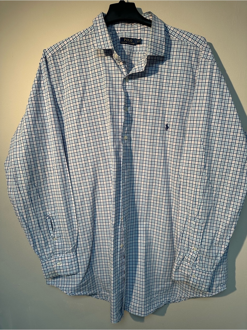 Polo by Ralph Lauren Blue and White Windowpane Dress Shirt
